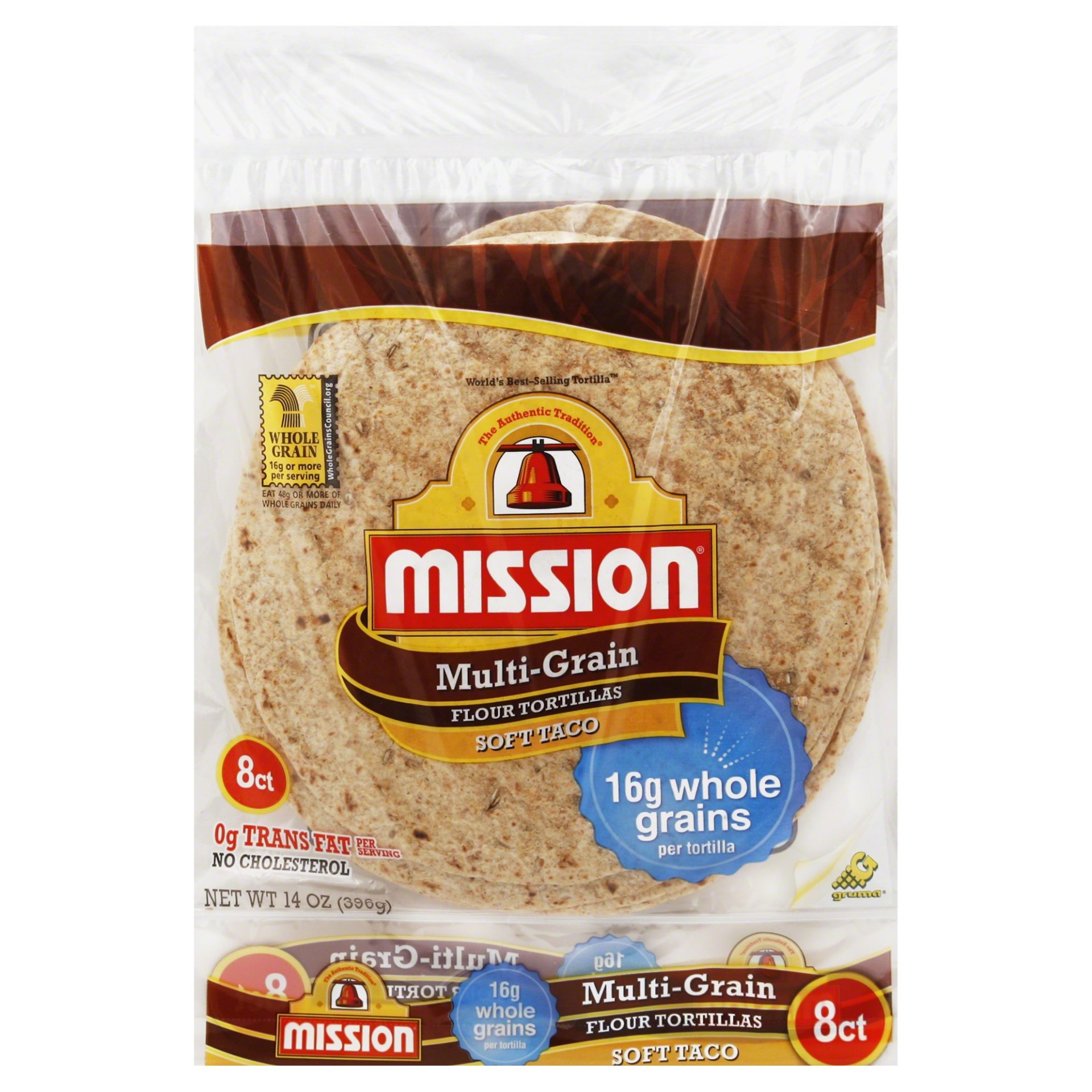 slide 1 of 5, Mission Multi Grain Soft Taco Flour Tortilla, 8 ct