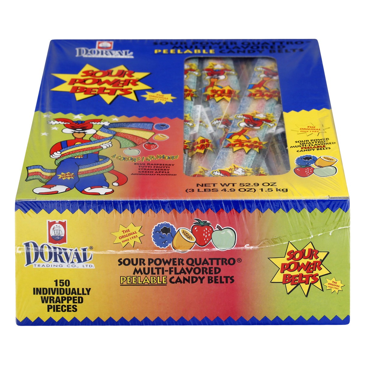 slide 2 of 4, Dorval Sour Power Quattro Multi-Flavored Peelable Candy Belts 150 ea, 150 ct