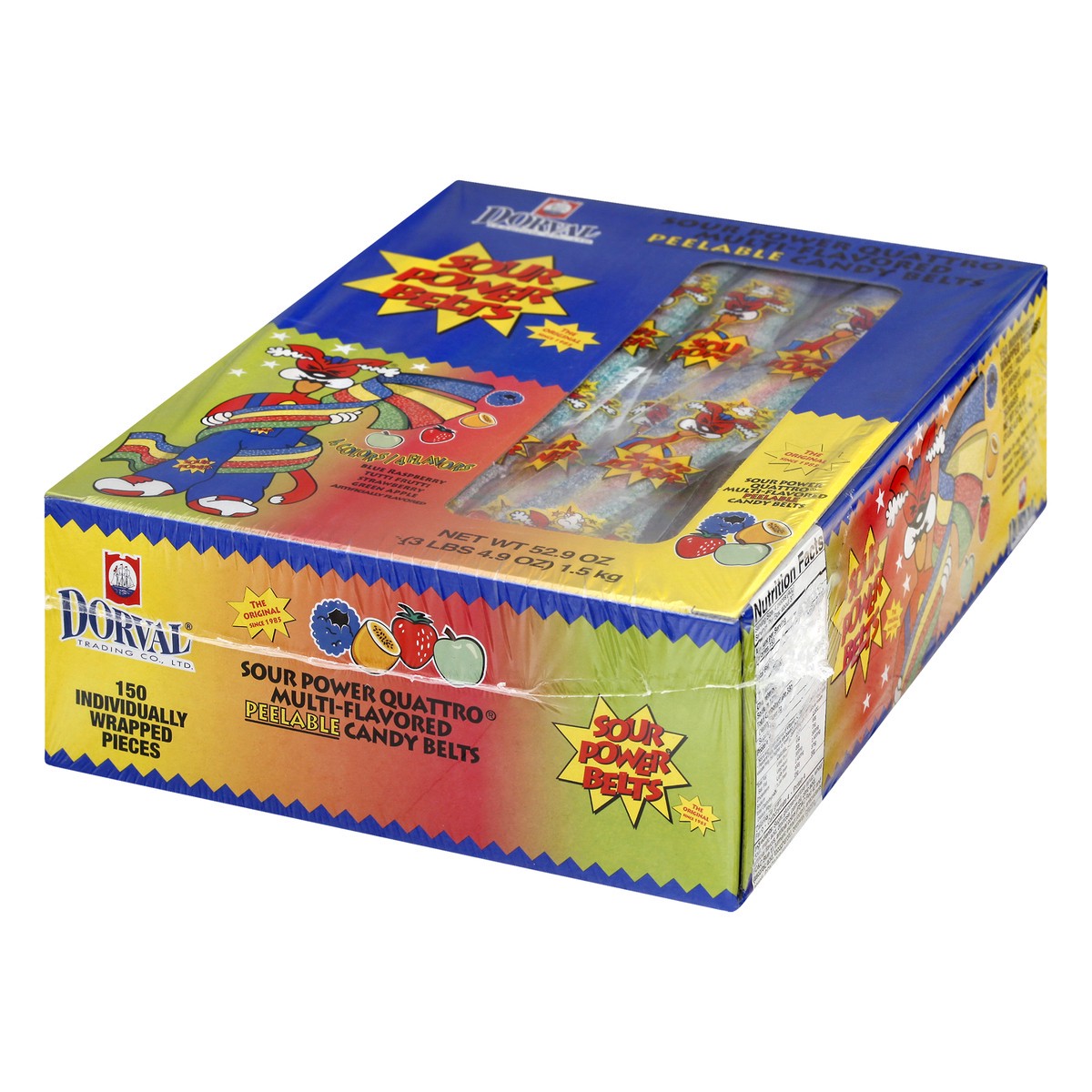 slide 3 of 4, Dorval Sour Power Quattro Multi-Flavored Peelable Candy Belts 150 ea, 150 ct