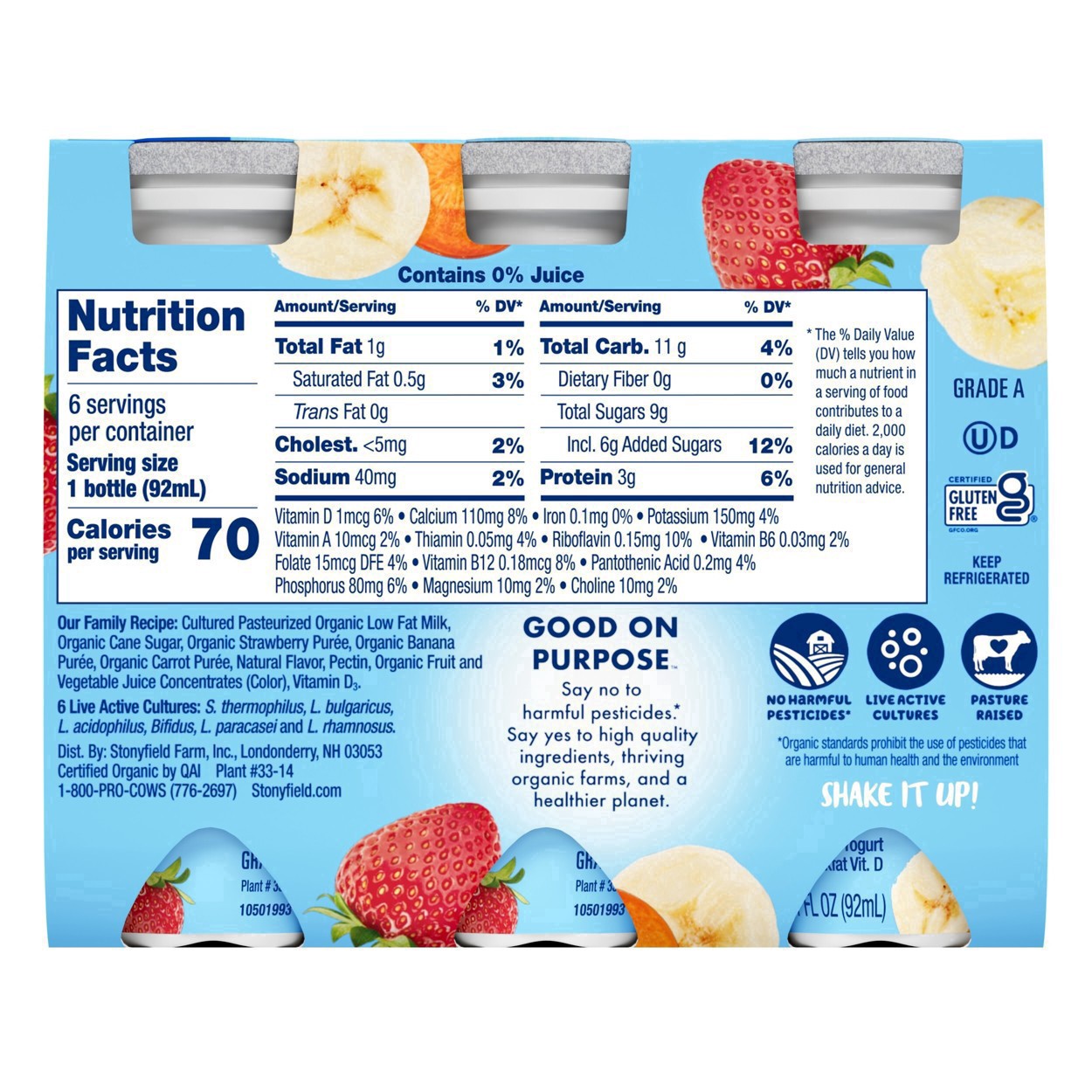 slide 84 of 90, Stonyfield Organic Kids Strawberry Banana Lowfat Yogurt Smoothies 6-3.1 fl. oz. Bottles, 6 ct; 3.1 oz