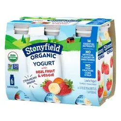 Stonyfield Organic Kids Strawberry Banana Lowfat Yogurt Smoothies 6-3.1 fl. oz. Bottles