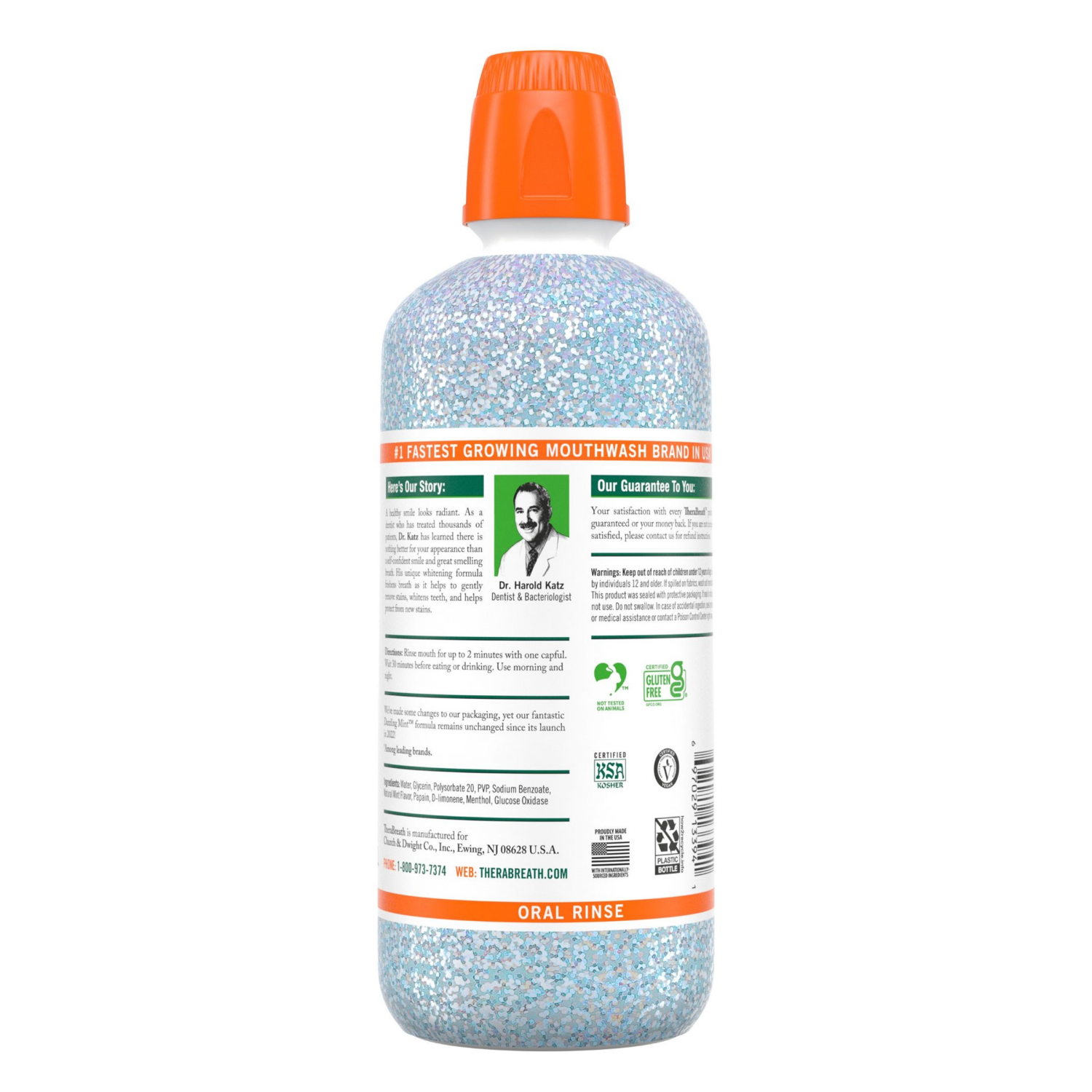 slide 2 of 2, TheraBreath Fresh Breath Whitening Mouthwash Dazzling Mint Alcohol-Free, 33.8 fl oz