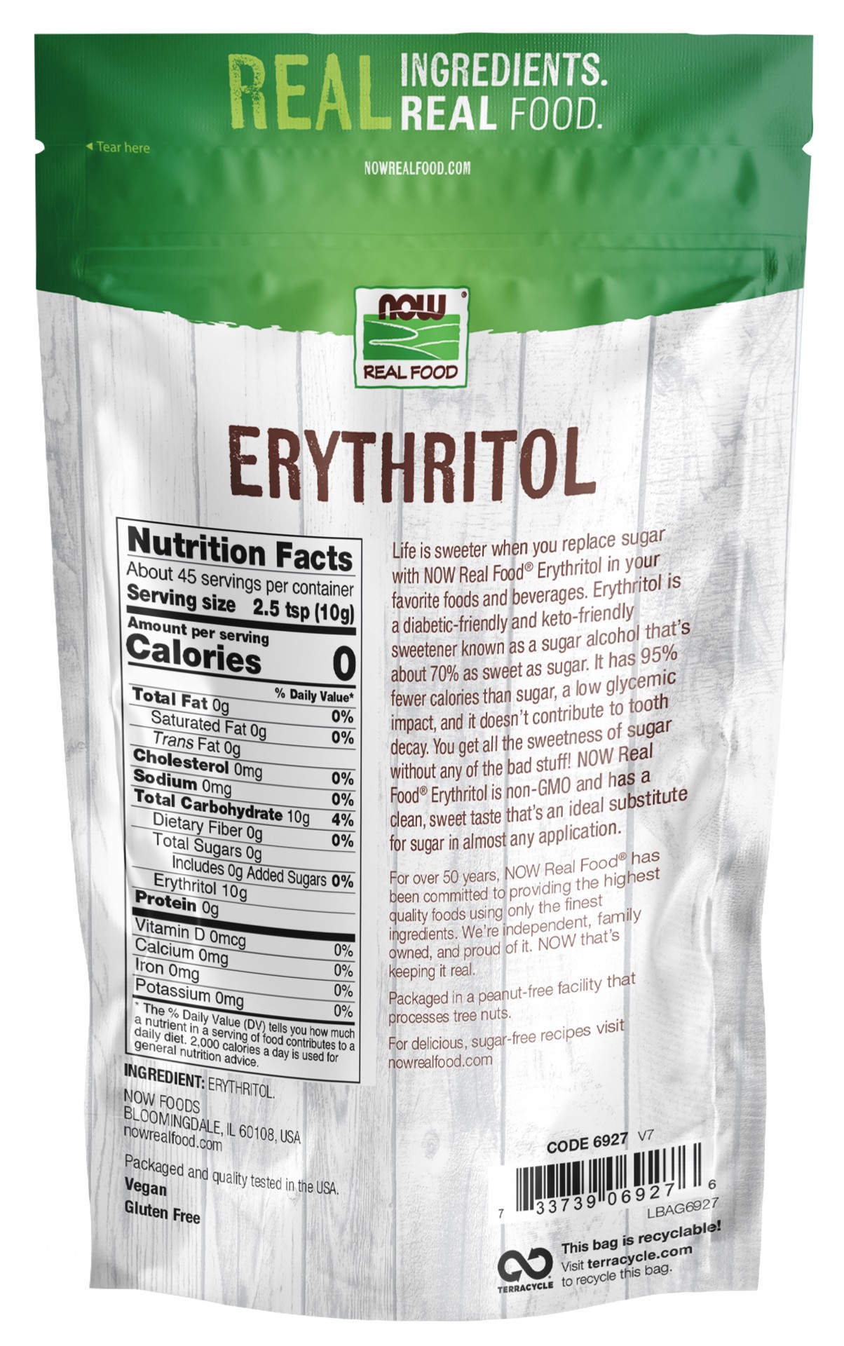 slide 3 of 3, NOW Real Food Erythritol - 1 lb., 1 lb