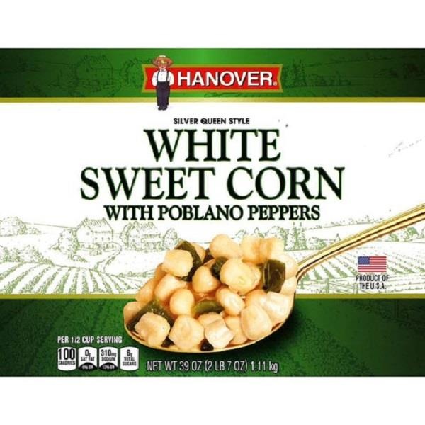 slide 1 of 1, Hanover Silver Queen Style White Sweet Corn With Poblano Peppers, 39 oz