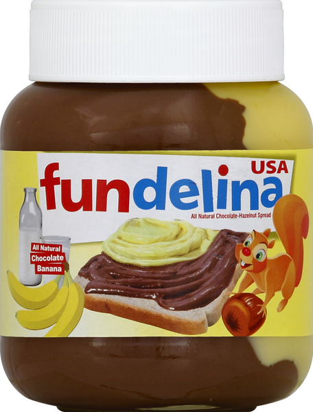 slide 1 of 1, Fundelina Chocolate-Hazelnut Spread, Chocolate Banana, 13 oz