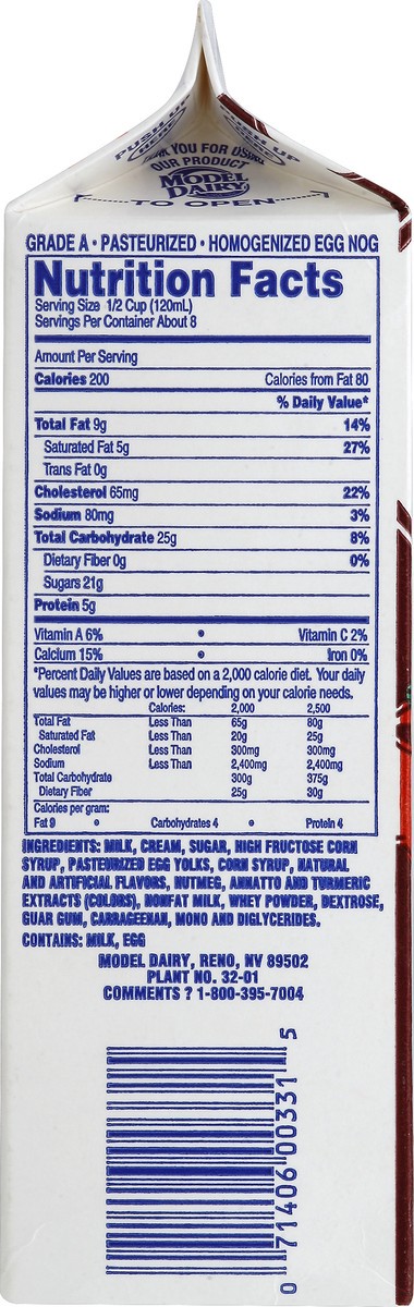 slide 3 of 10, Model Dairy Egg Nog 1 qt, 1 qt