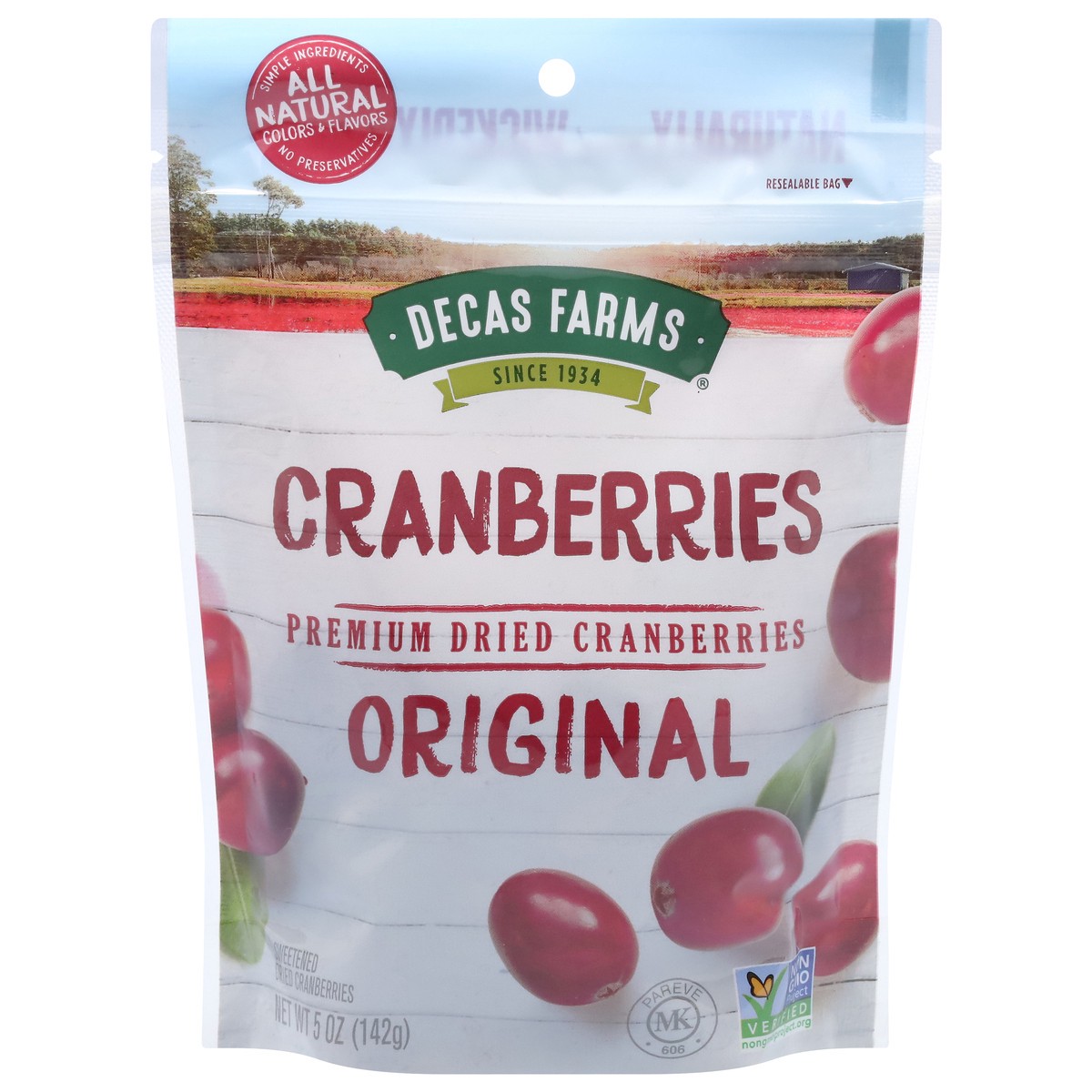 slide 1 of 9, Decas Farms Premium Dried Original Cranberries 5 oz, 4 oz