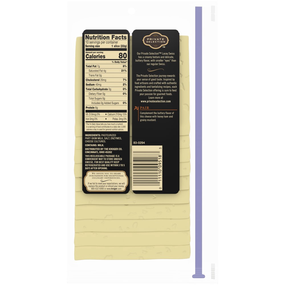 slide 2 of 4, Private Selection Lacey Swiss Sliced Cheese, 10 ct; 8 oz