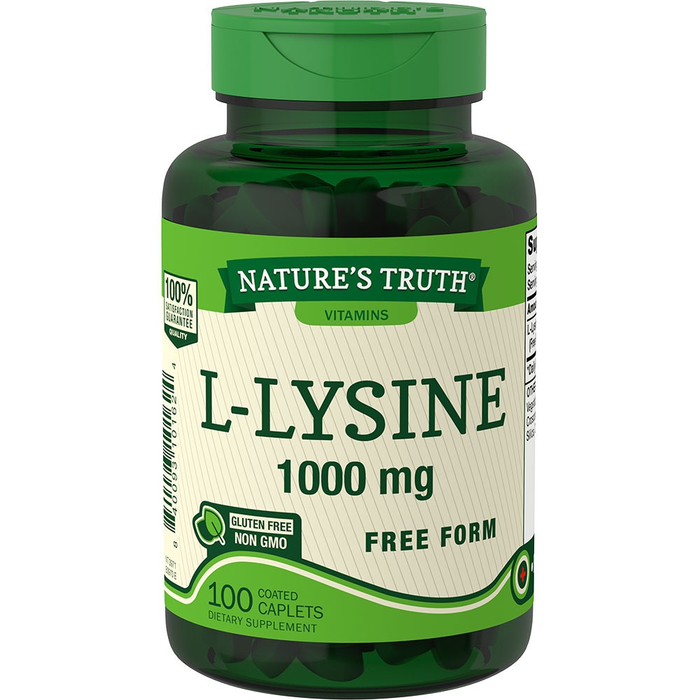 slide 1 of 1, Nature's Truth L-Lysine Coated Caplets, 1000mg, 100 ct