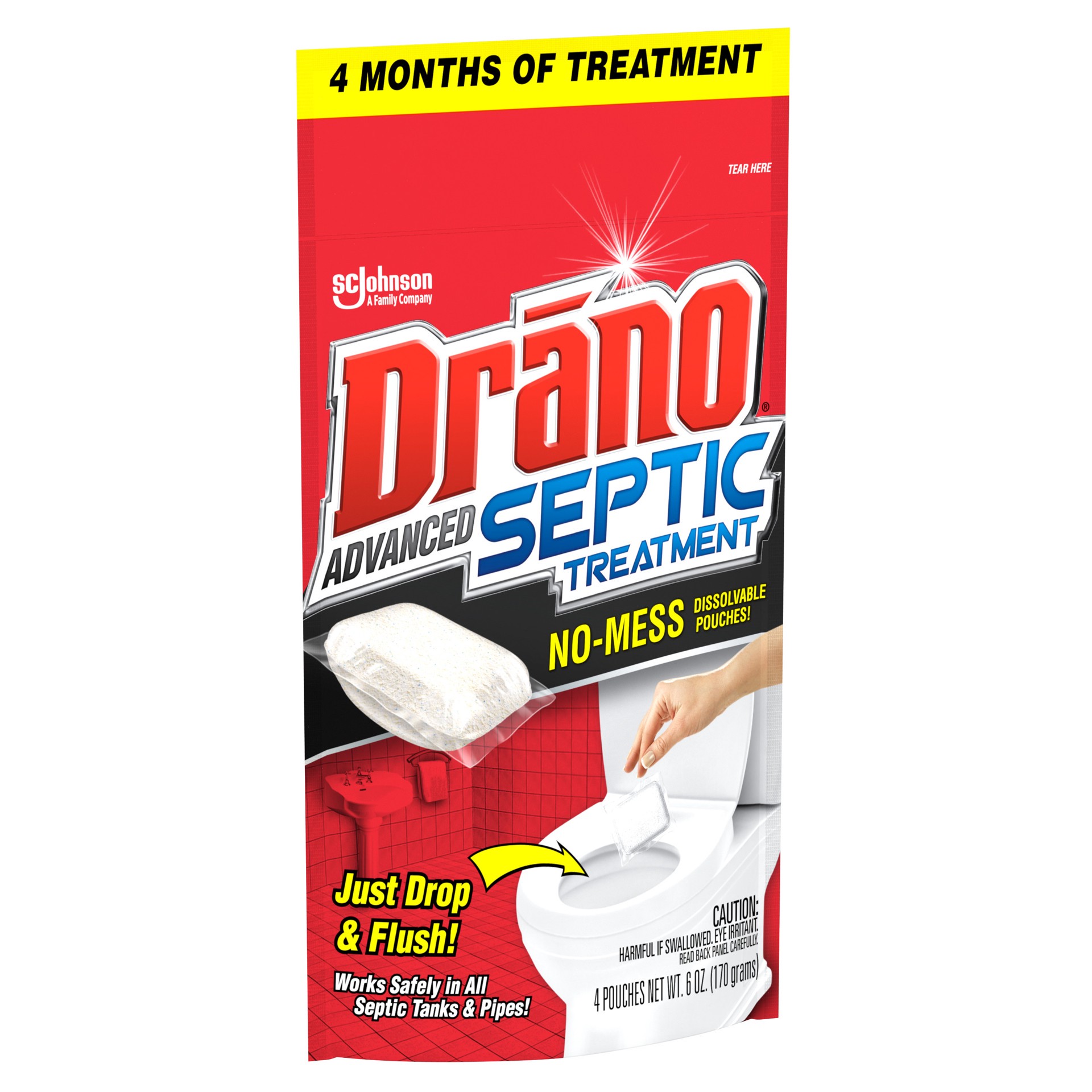 slide 5 of 5, Drano Advanced Septic Tank Treatment, 4 Pouches, 6 oz, 4 ct