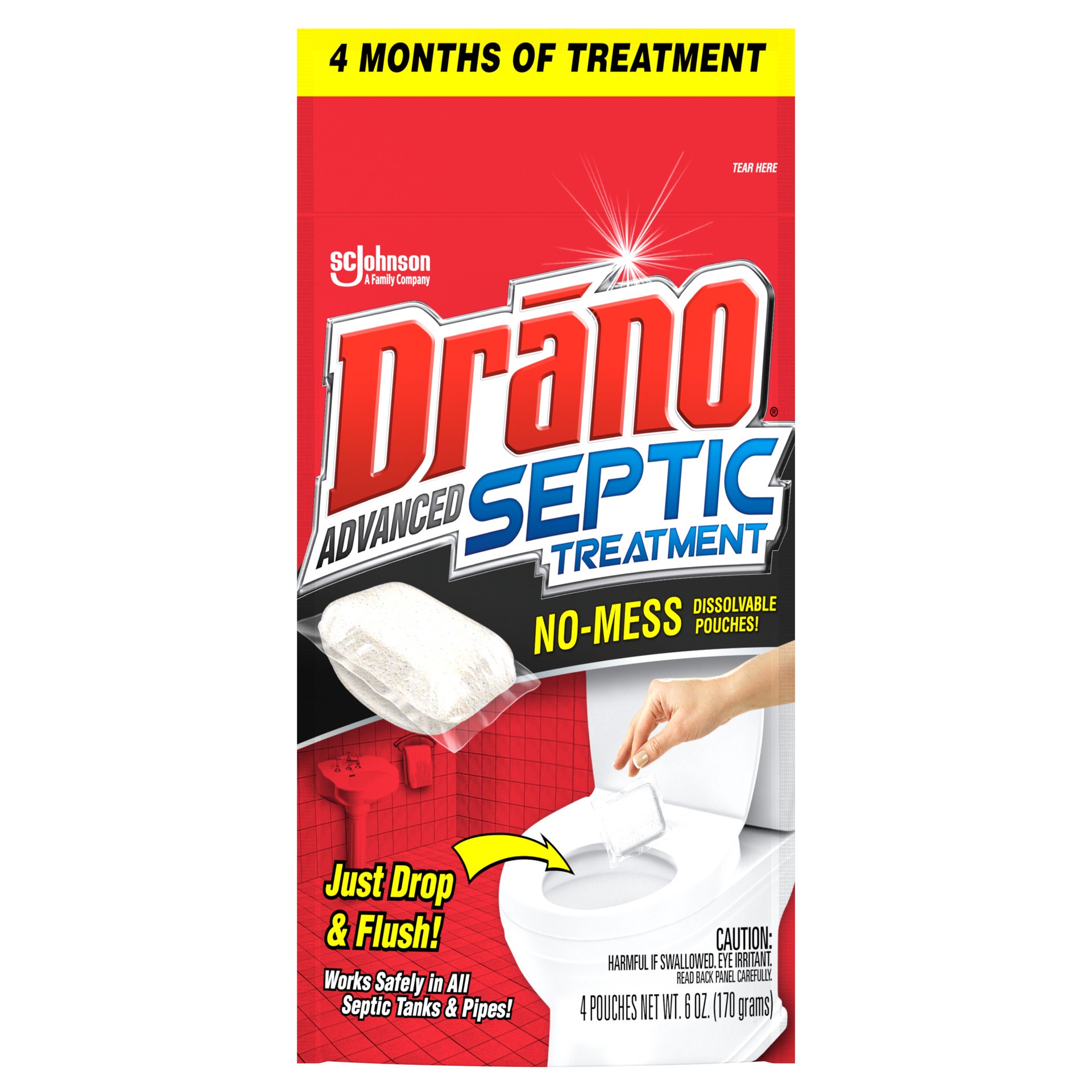 slide 1 of 5, Drano Advanced Septic Tank Treatment, 4 Pouches, 6 oz, 4 ct