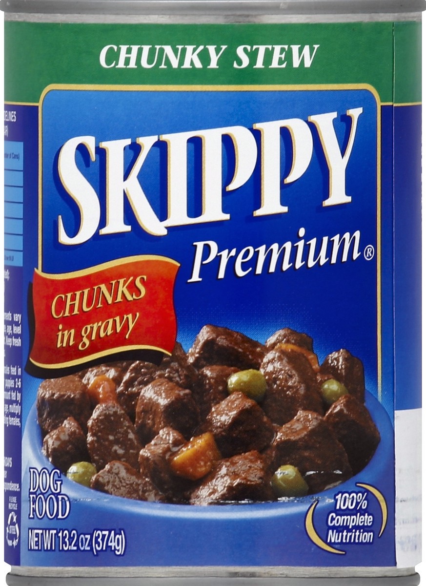 slide 4 of 6, Skippy Dog Food, Premium, Chunky Stew Chunks in Gravy, 13.2 oz