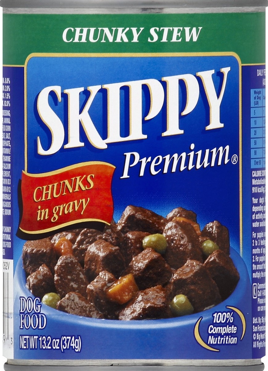 slide 2 of 6, Skippy Dog Food, Premium, Chunky Stew Chunks in Gravy, 13.2 oz