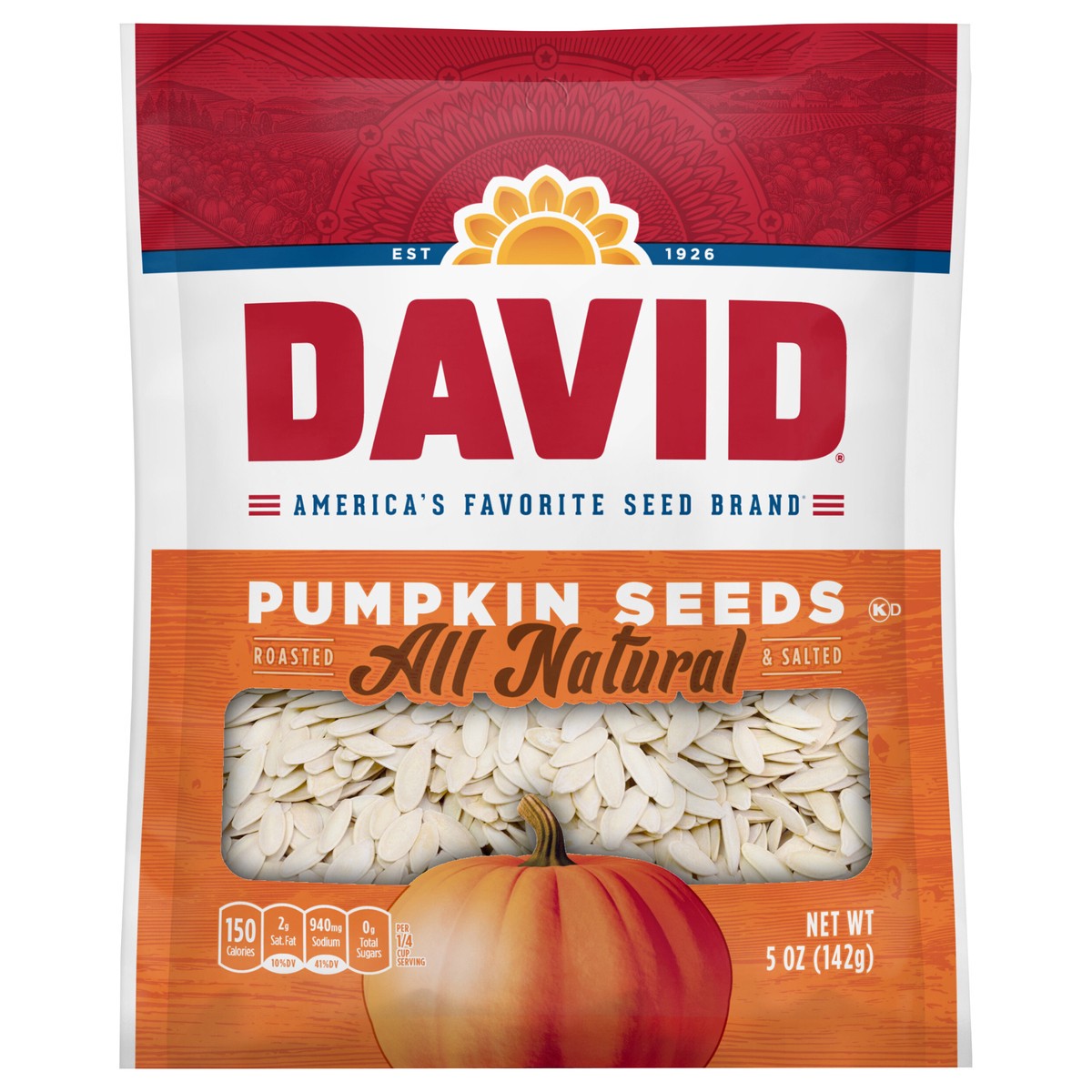 slide 1 of 5, DAVID Roasted and Salted Pumpkin Seeds, Keto Friendly Snack, 5 oz. Bag, 5 pint