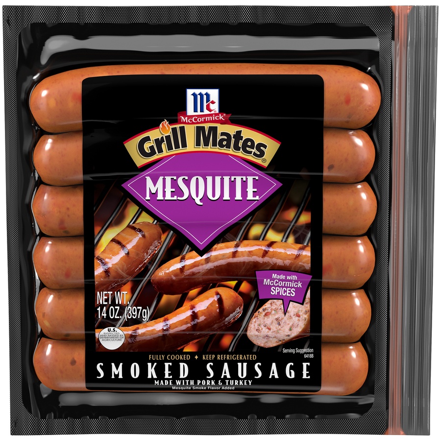 slide 1 of 8, McCormick Grill Mates Mesquite Smoked Sausage, 14 oz