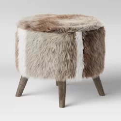 Judith Faux Fur Ottoman Brown/White - Threshold