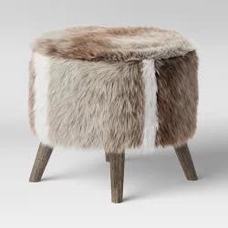 Judith Faux Fur Ottoman Brown/White - Threshold