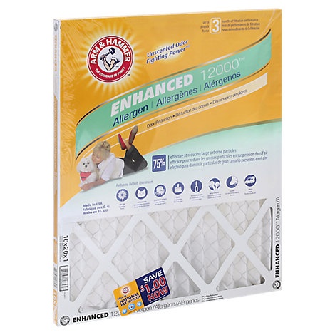 slide 1 of 1, Arm & Hammer Air Filter Enhanced 12000 Filter Air Allergen 16 X 20 X 1 Inch - Each, 1 ct