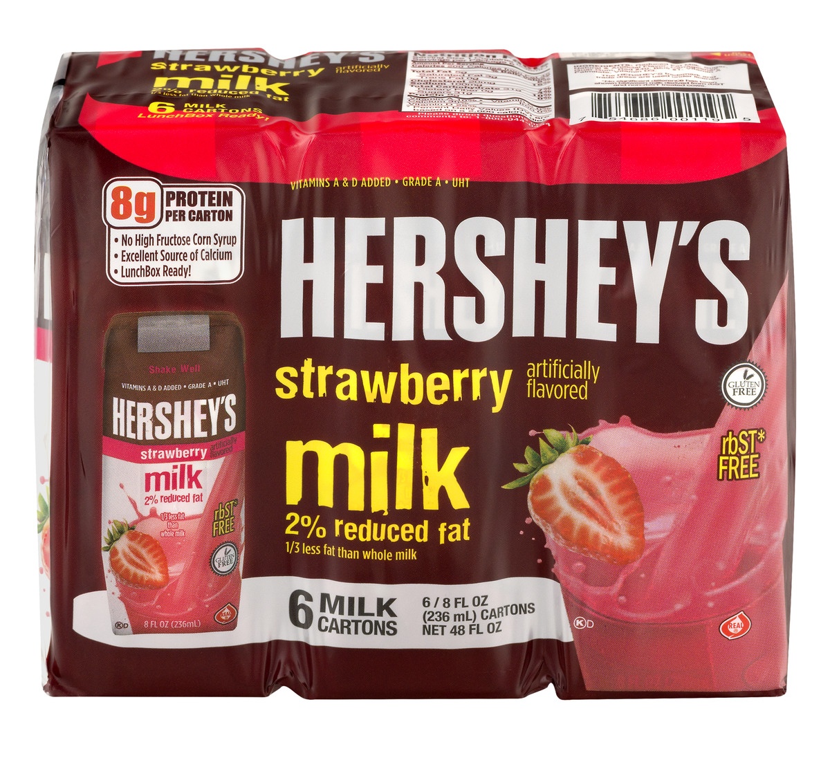 slide 1 of 1, Hershey's Strawberry Milk 2% Reduced Fat - 6 CT, 8 oz