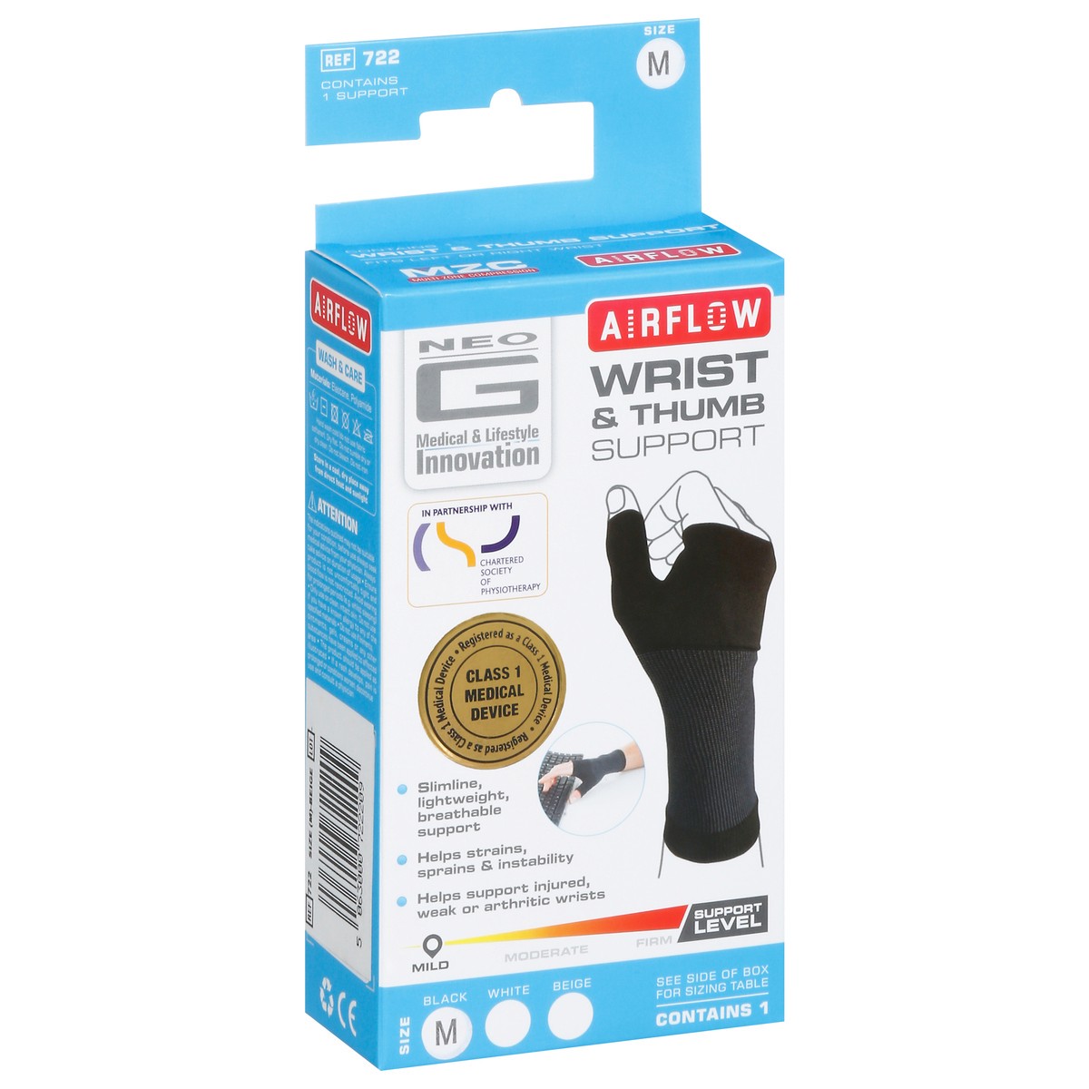 slide 8 of 9, Neo G Airflow Mild Black Wrist & Thumb Support Size M 1 ea, 1 ct