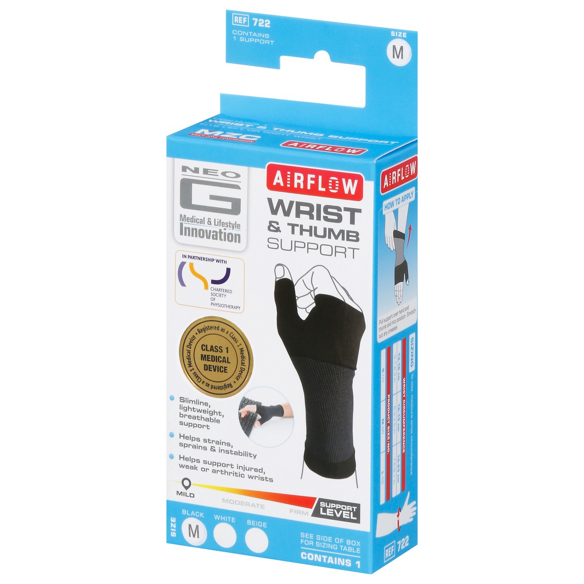 slide 6 of 9, Neo G Airflow Mild Black Wrist & Thumb Support Size M 1 ea, 1 ct