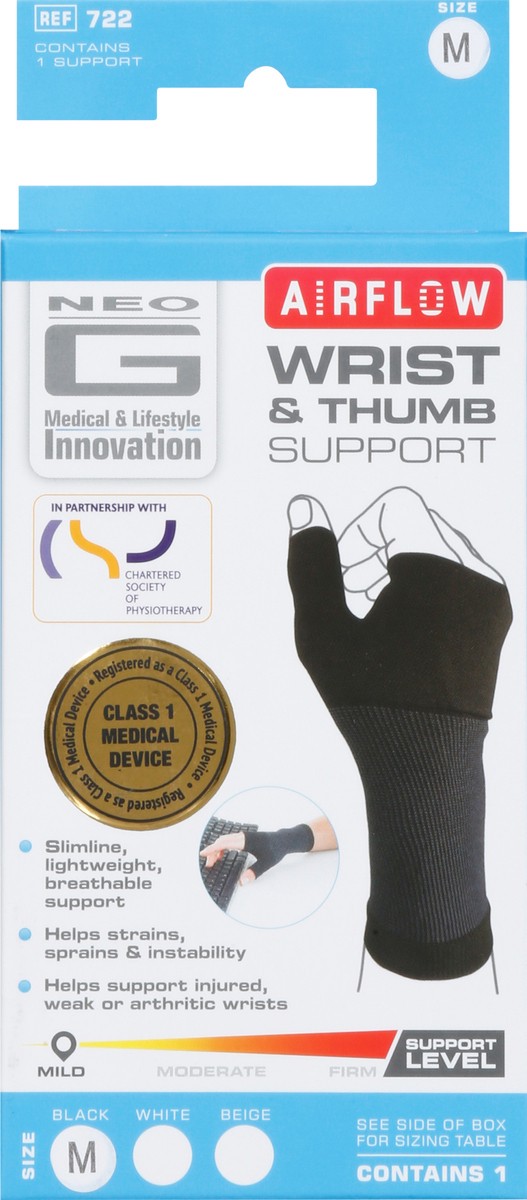 slide 4 of 9, Neo G Airflow Mild Black Wrist & Thumb Support Size M 1 ea, 1 ct