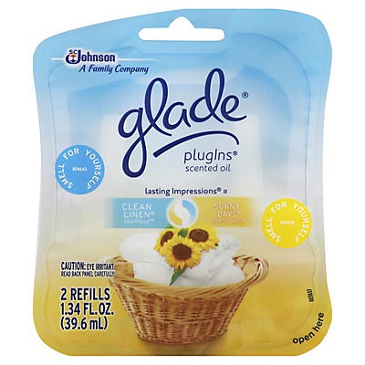 slide 1 of 1, Glade Clean Linen & Sunny Days PlugIns Scented Oil Refills, 1.42 oz