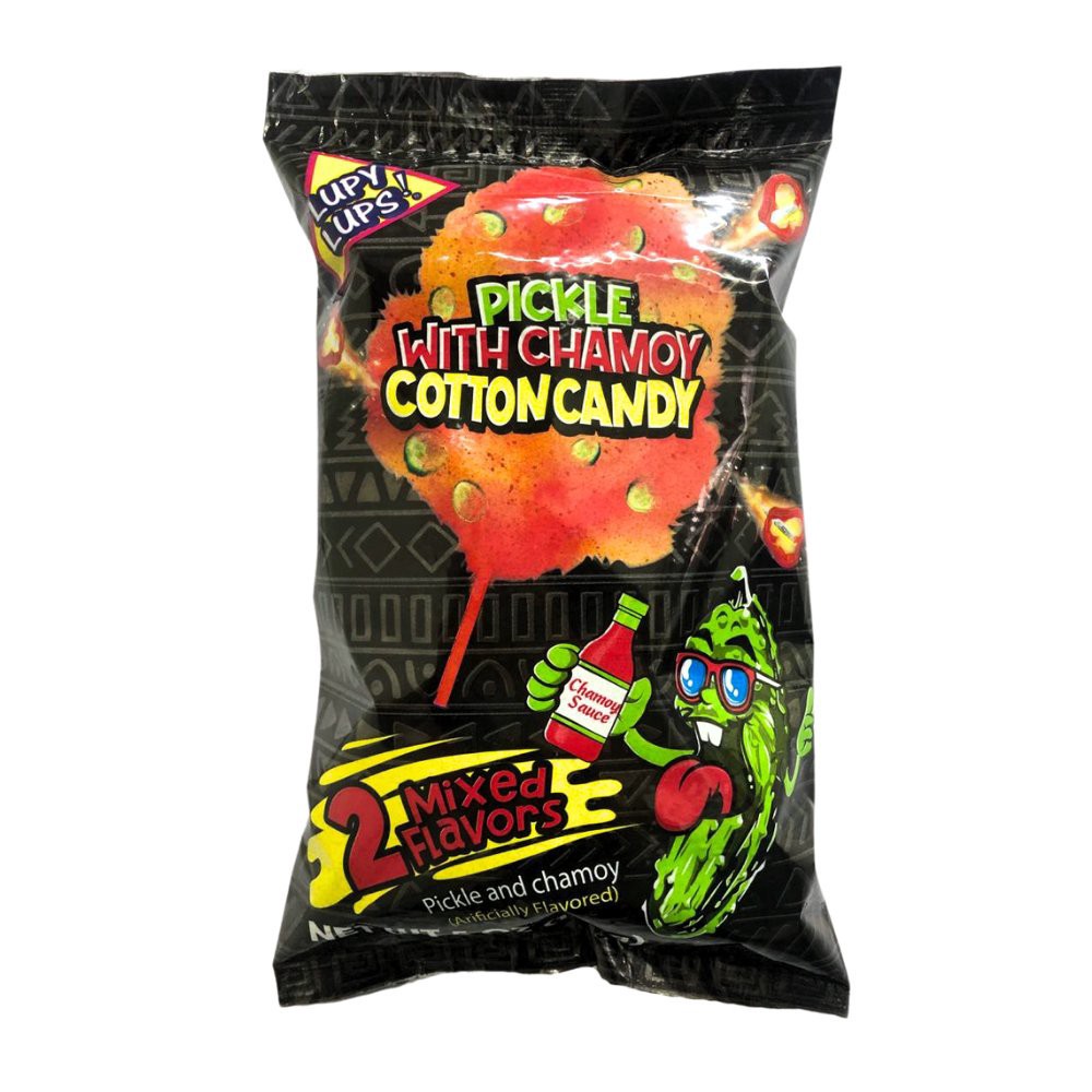 slide 1 of 1, Lupy Lups Pickle with Chili Chamoy Cotton Candy, 5 oz