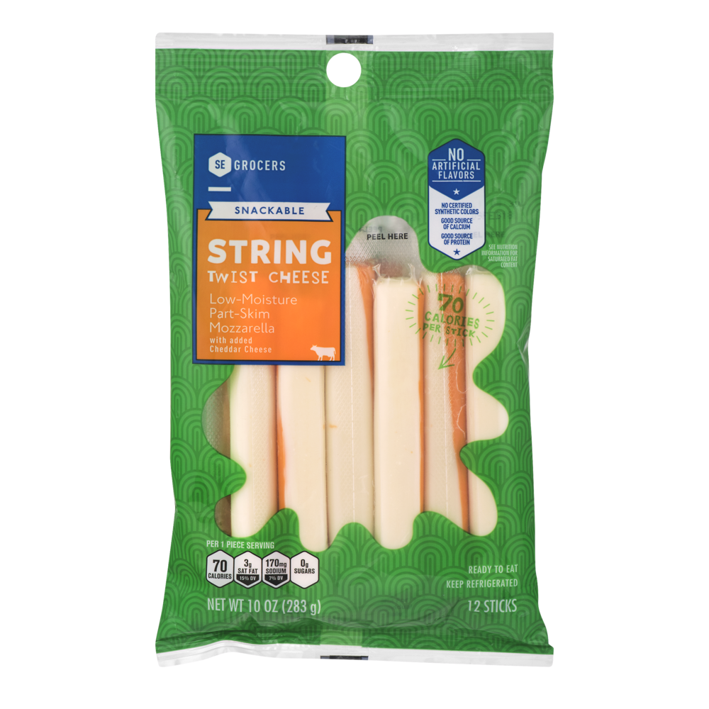 slide 1 of 1, SE Grocers Snackable String Twist Cheese Low-Moisture Part-Skim Mozzarella - 12 CT, 12 ct; 10 oz