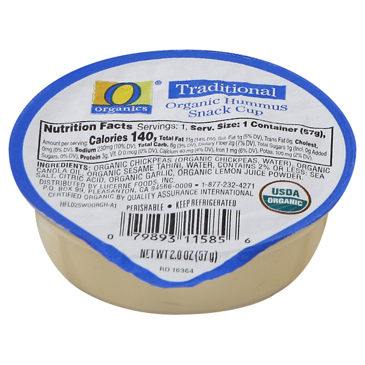 slide 2 of 4, O Organics Hummus Traditional Snack Cup - 2 Oz., 2 oz