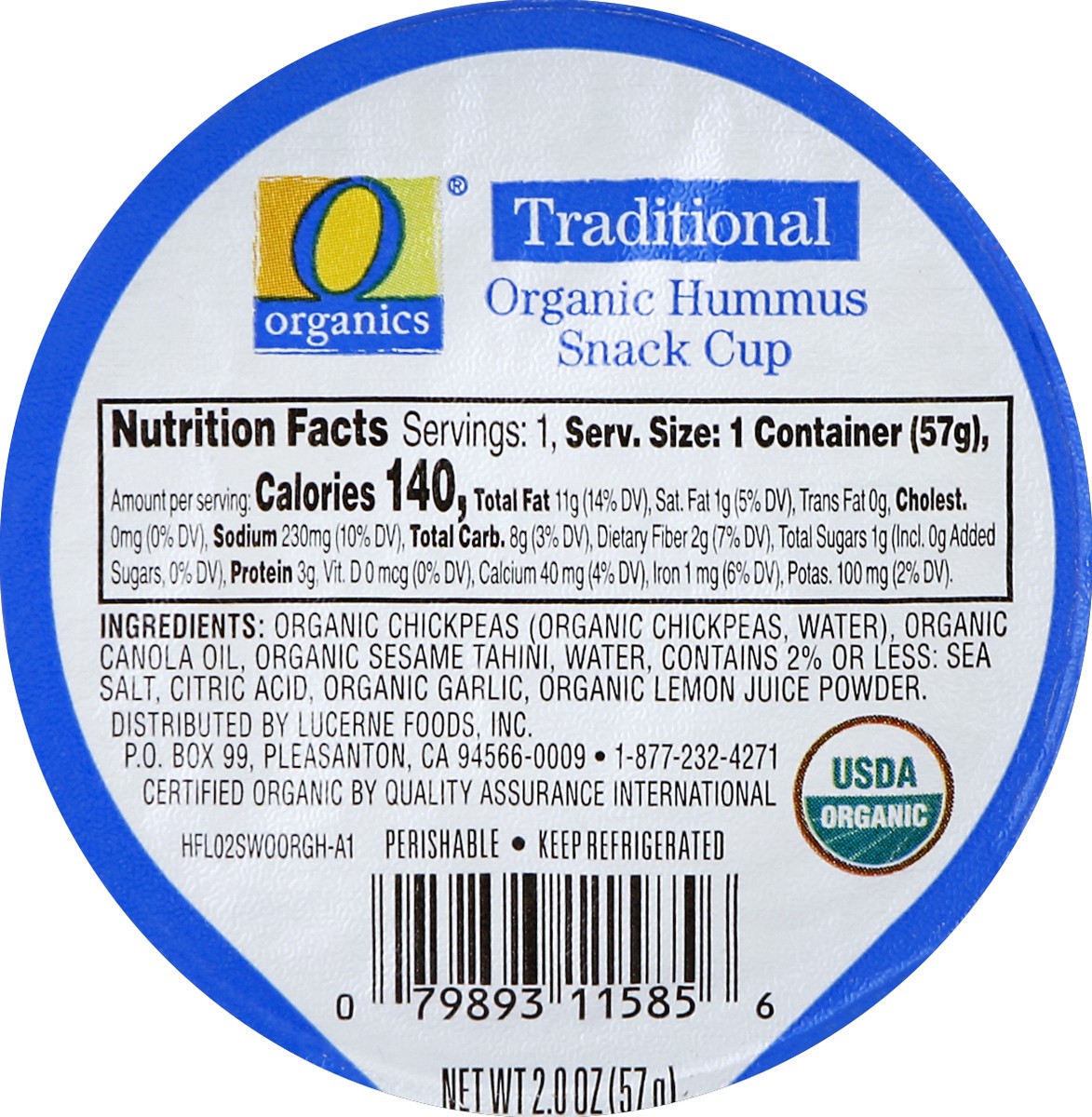 slide 1 of 4, O Organics Hummus Traditional Snack Cup - 2 Oz., 2 oz
