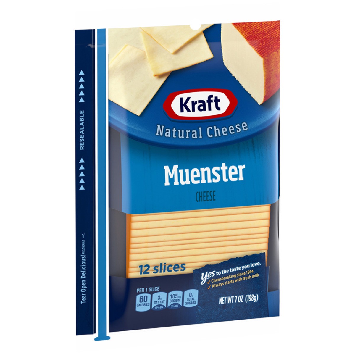 slide 2 of 8, Kraft Muenster Cheese Slices Pack, 7 oz