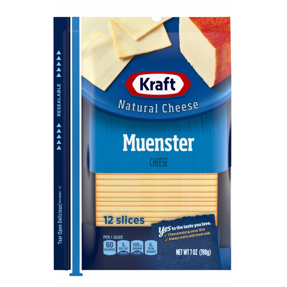 slide 1 of 8, Kraft Muenster Cheese Slices Pack, 7 oz