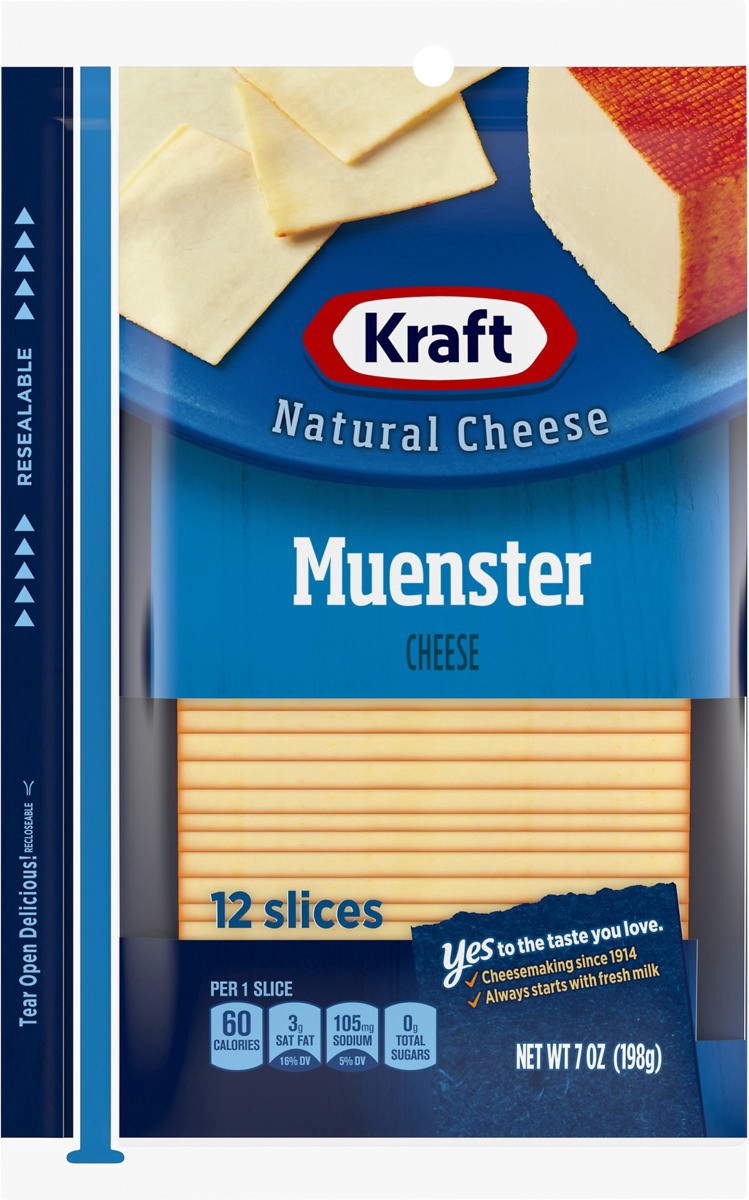 slide 3 of 13, Kraft Muenster Cheese Slices, 12 ct Pack, 12 ct