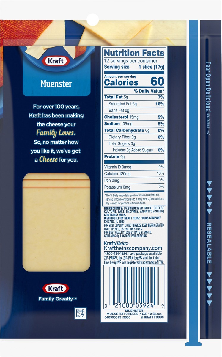 slide 8 of 8, Kraft Muenster Cheese Slices Pack, 7 oz