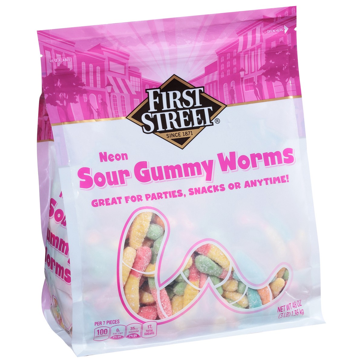 slide 12 of 13, First Street Neon Gummi Worms - 48 oz, 48 oz