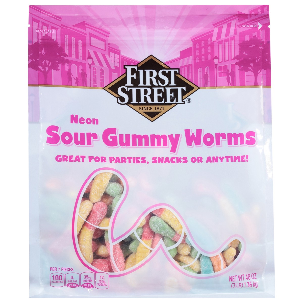 slide 4 of 13, First Street Neon Gummi Worms - 48 oz, 48 oz
