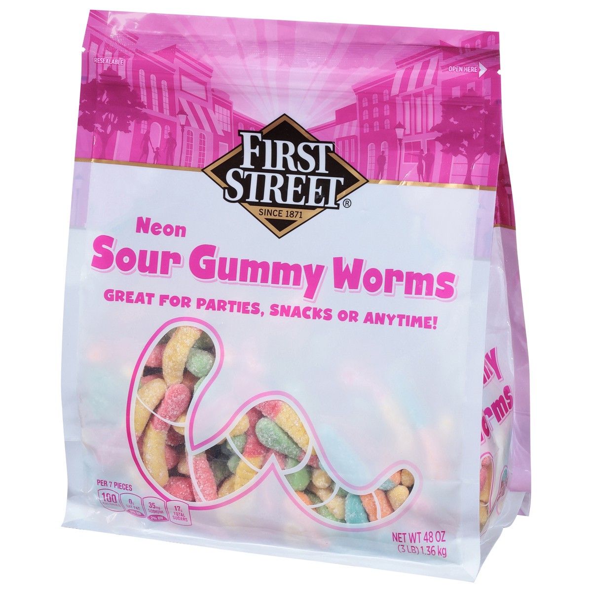 slide 3 of 13, First Street Neon Gummi Worms - 48 oz, 48 oz