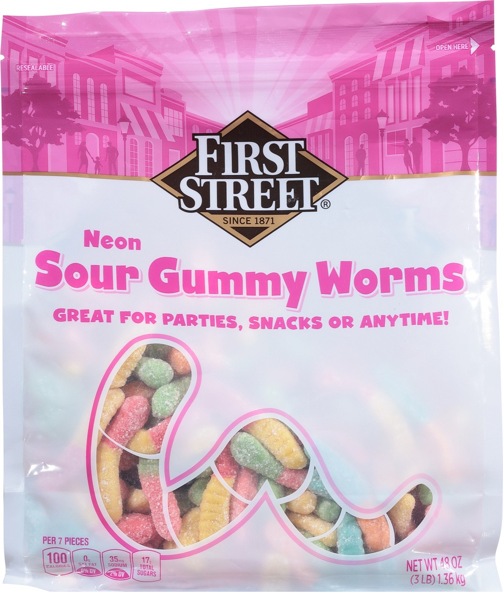 slide 8 of 13, First Street Neon Gummi Worms - 48 oz, 48 oz