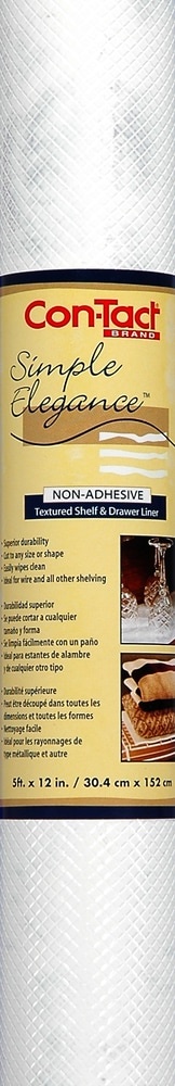 slide 1 of 1, Con-Tact Simple Elegance Non-Adhesive White Shelf Liner, 12 in x 5 ft