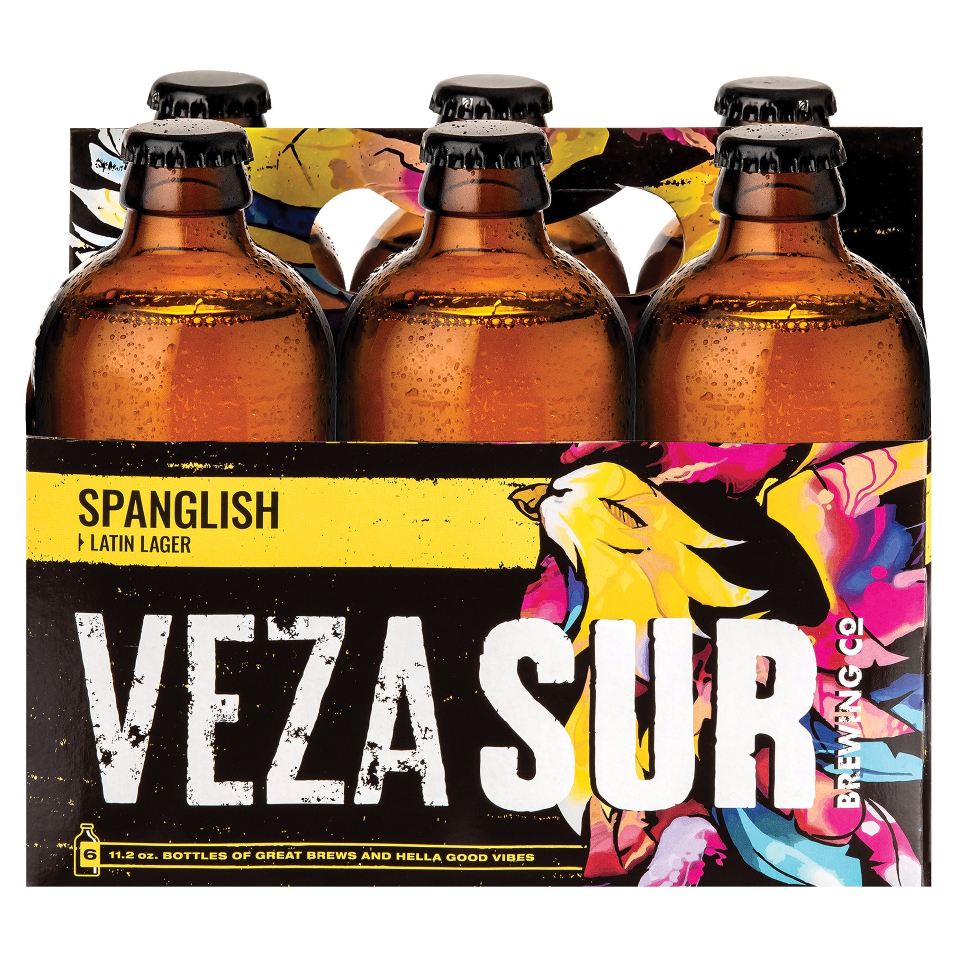slide 1 of 8, Veza Sur Brewing Co. Spanglish Latin Lager Craft Beer, 6 Pack Beer, 11.2 FL OZ Bottles, 6 ct; 11 oz