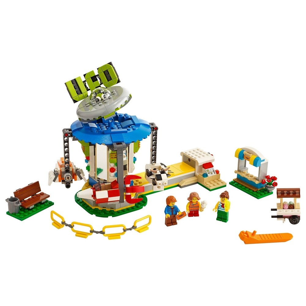 slide 8 of 8, LEGO Creator Fairground Carousel 31095 Space-Themed Building Kit with Ice Cream Cart, 1 ct