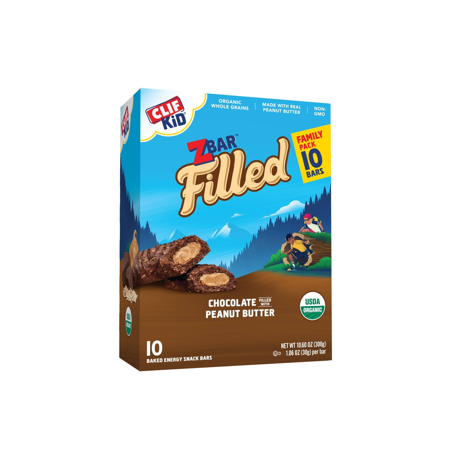 slide 1 of 4, CLIF ZBAR CLIF Kid ZBAR Filled Chocolate filled with Peanut Butter Snack Bars, 10 ct