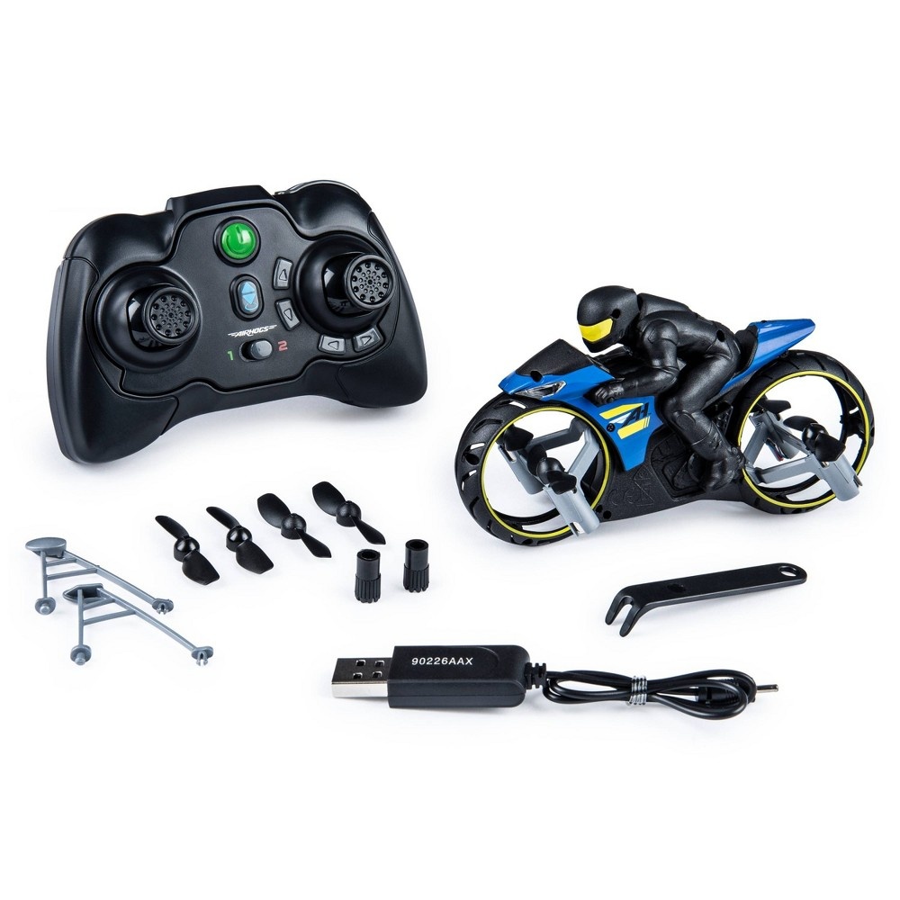slide 8 of 8, Air Hogs Flight Rider 2-in-1 Remote Control Stunt Motorcycle for Ground and Air, 1 ct