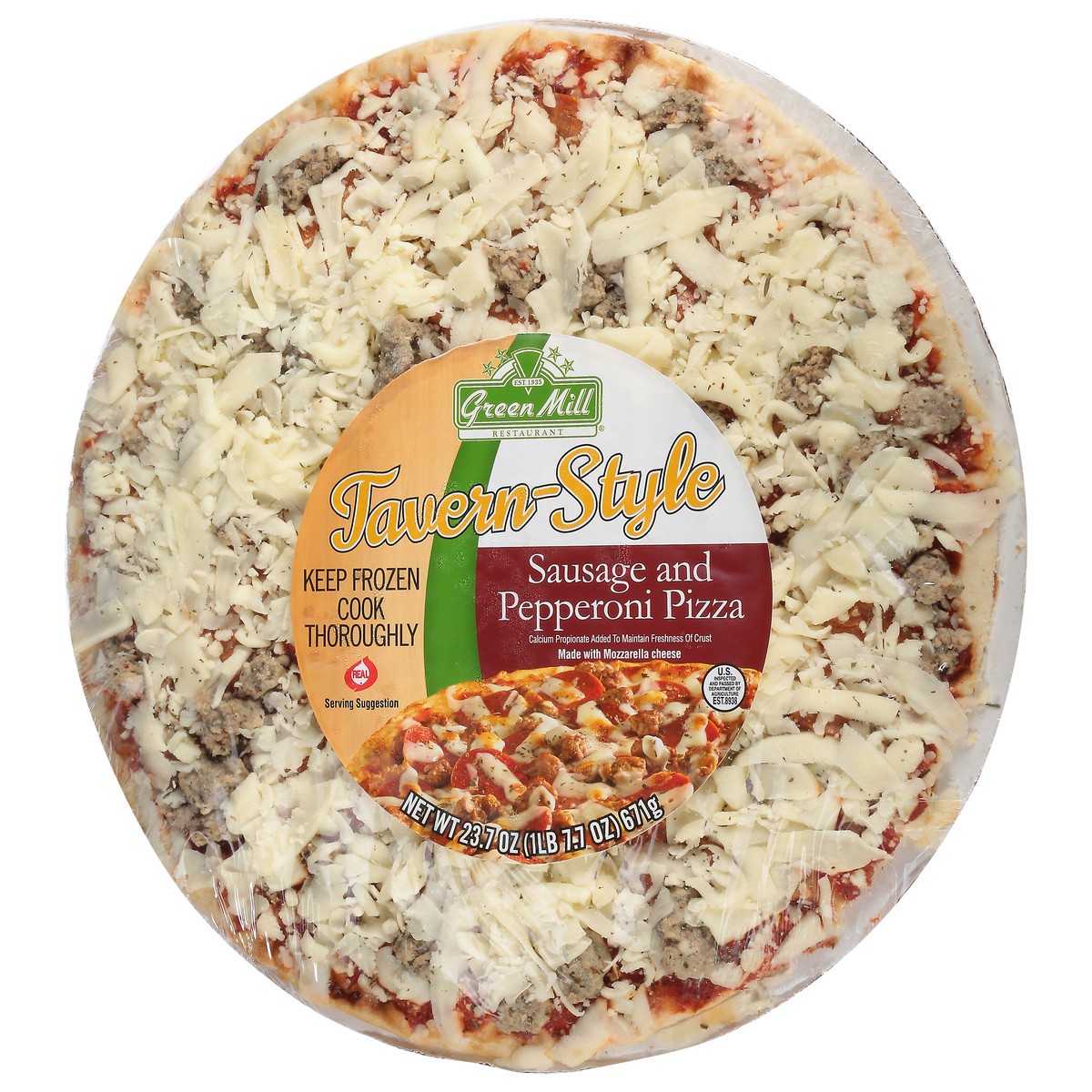 slide 5 of 12, Green Mill Restaurant Tavern-Style Sausage and Pepperoni Pizza 23.7 oz, 23.7 oz