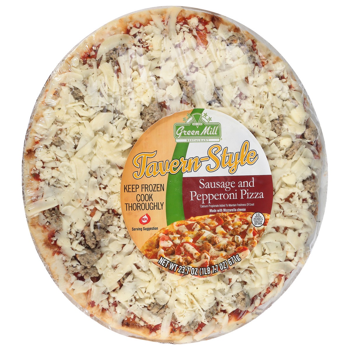 slide 9 of 12, Green Mill Restaurant Tavern-Style Sausage and Pepperoni Pizza 23.7 oz, 23.7 oz