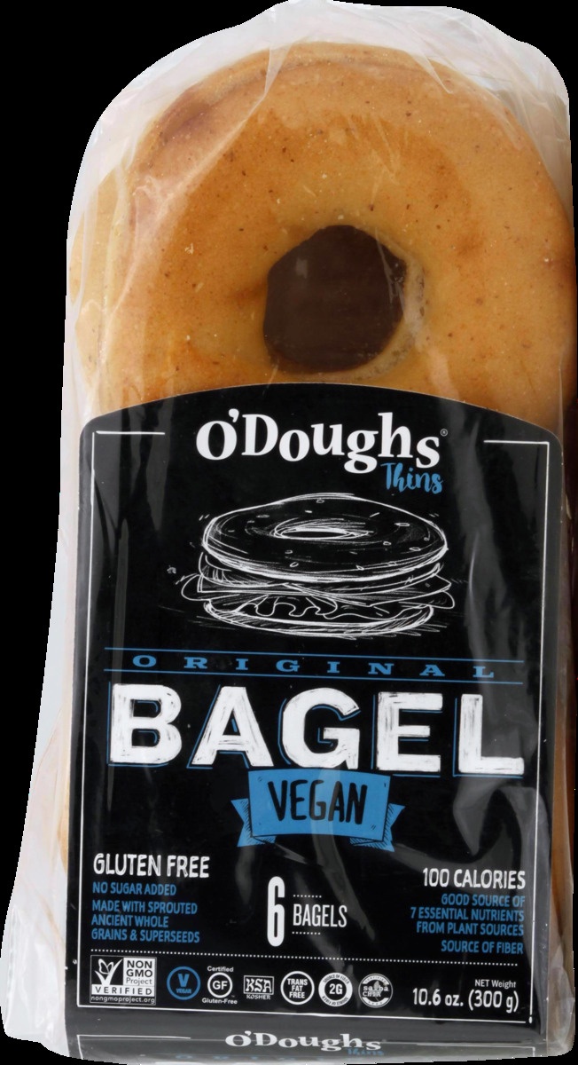 slide 4 of 10, O'Doughs Thins Vegan Original Bagels 6 Each, 10.58 oz