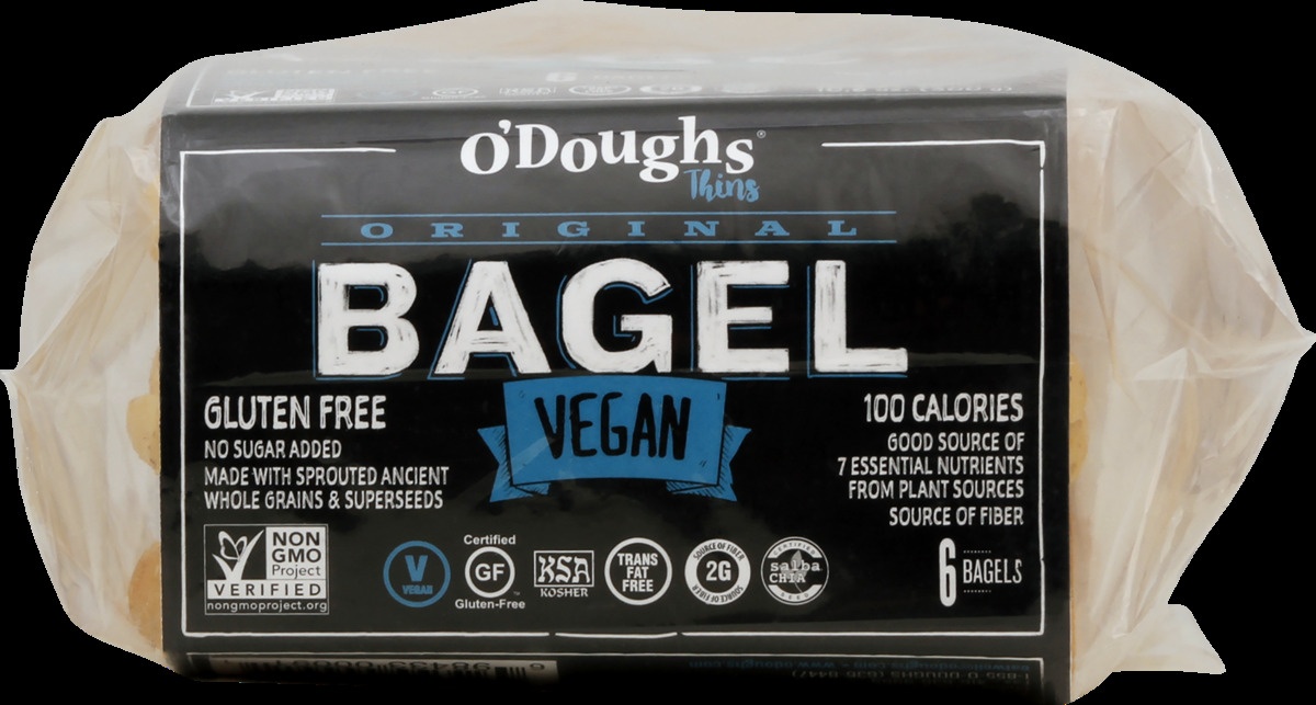 slide 10 of 10, O'Doughs Thins Vegan Original Bagels 6 Each, 10.58 oz