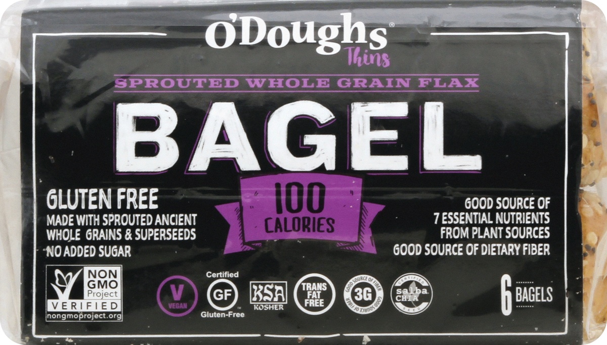 slide 9 of 10, O'Doughs Sprouted Whole Grain Flax Bagel Thins, 10.6 oz