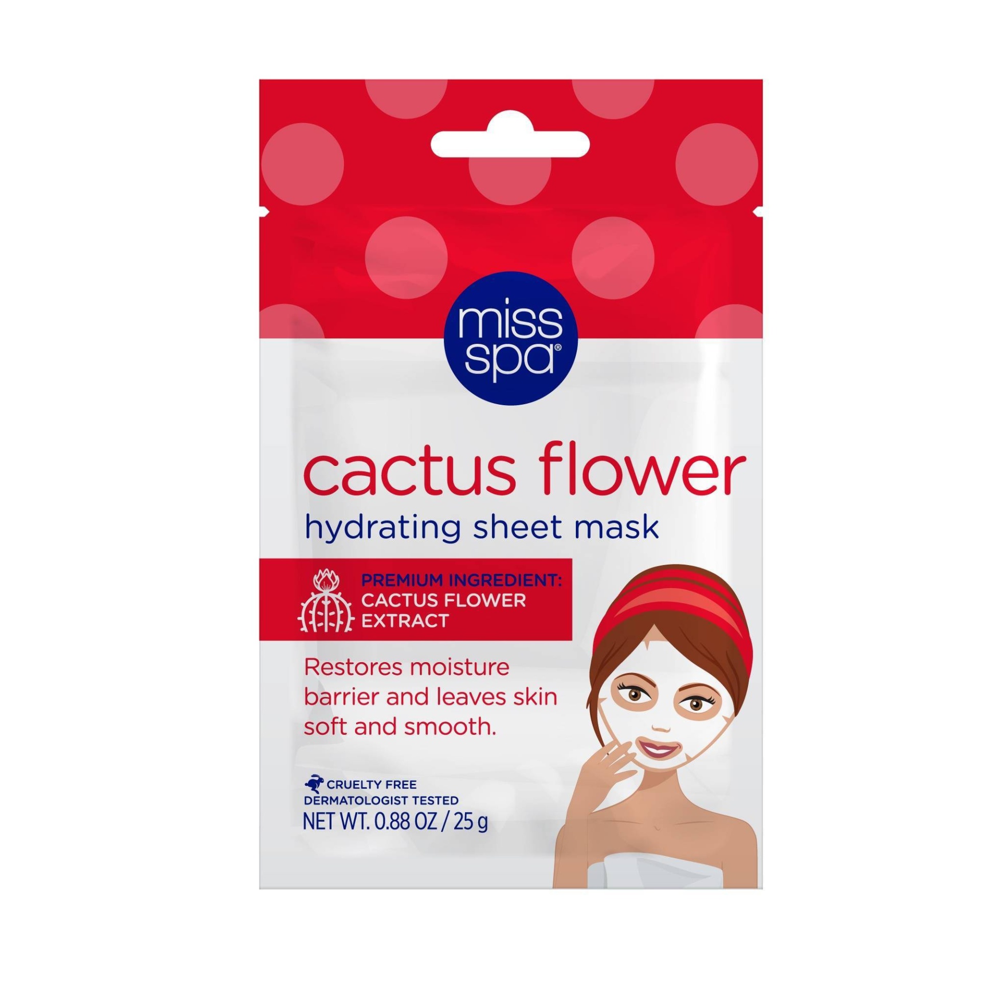 slide 1 of 2, Miss Spa Cactus Flower Sheet Mask, 0.88 oz